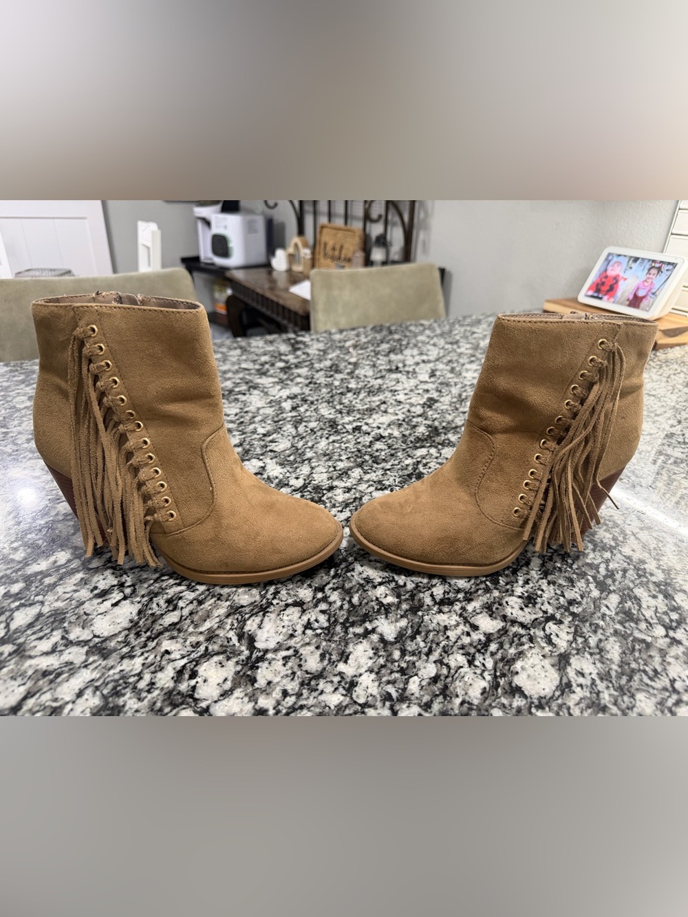 Fringe Suede Ankle Booties in Tan - Women's Stylish Booties